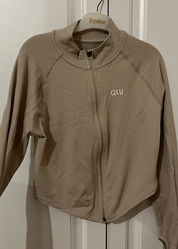 Bej QLU Fermuarlı Yüksek Yakalı Kadın Ceket - Görsel 3