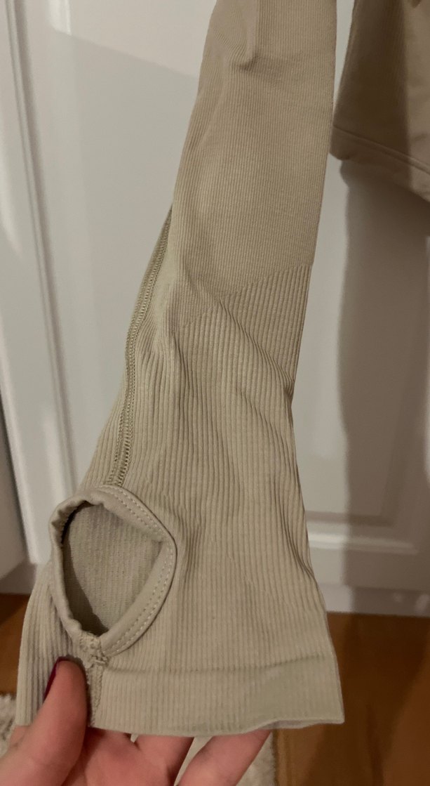 Bej QLU Fermuarlı Yüksek Yakalı Kadın Ceket - Görsel 2