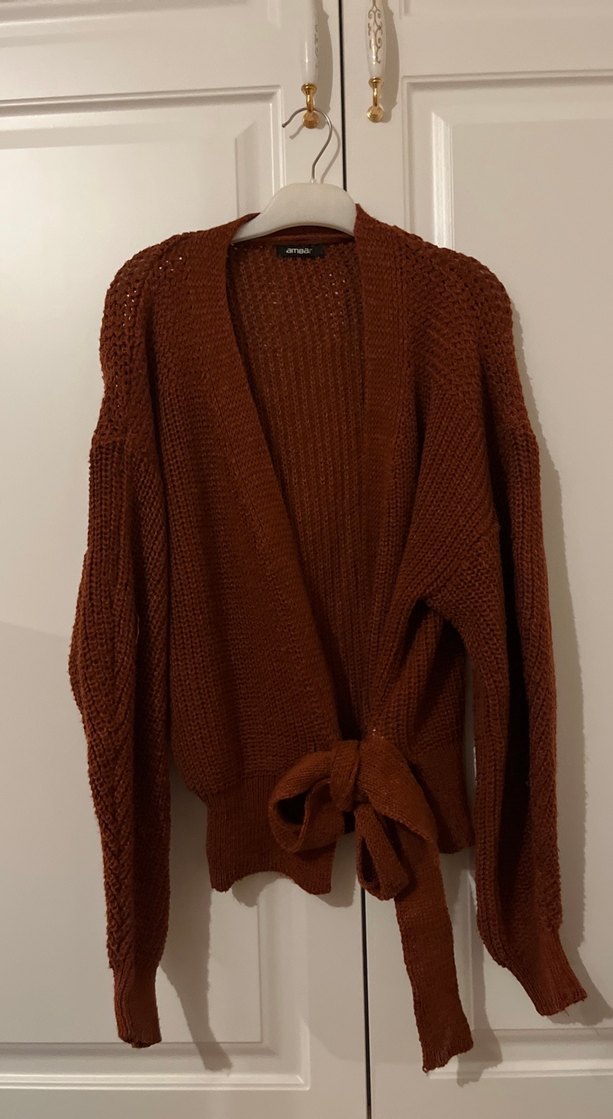 Kahverengi Bohem Örgü Kadın Hırka - Görsel 2