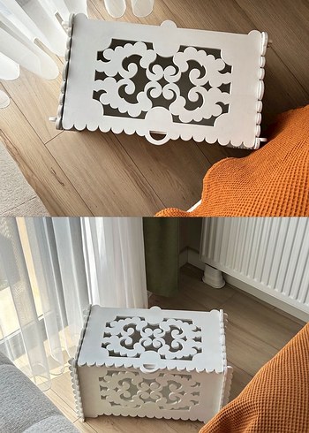 Beyaz Oyma Desenli Sandık