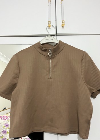 Bej Kadın Fermuarlı Kısa krop - Görsel 3