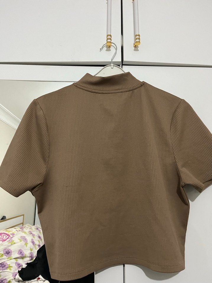 Bej Kadın Fermuarlı Kısa krop - Görsel 2