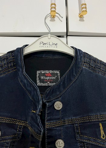 Düğmeli Koyu Mavi Kadın Denim Ceket - Görsel 2