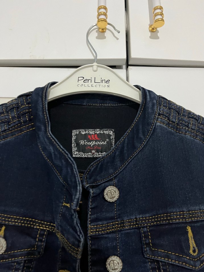 Düğmeli Koyu Mavi Kadın Denim Ceket - Görsel 2