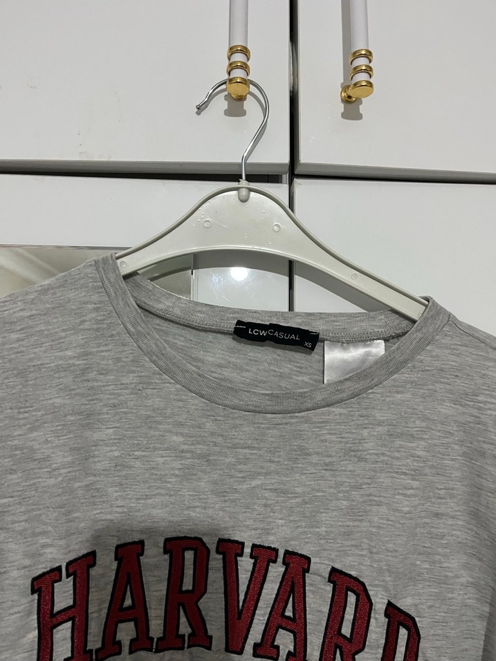 Gri Harvard Baskılı Kadın Tişört - Görsel 2