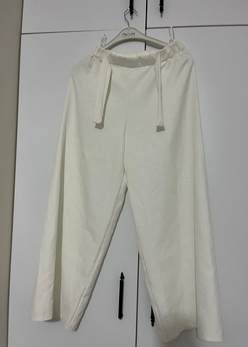 Beyaz Midi Kadın Keten pantolon - Görsel 6