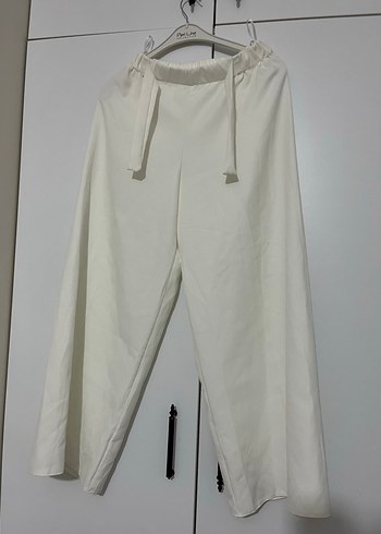 Beyaz Midi Kadın Keten pantolon - Görsel 2