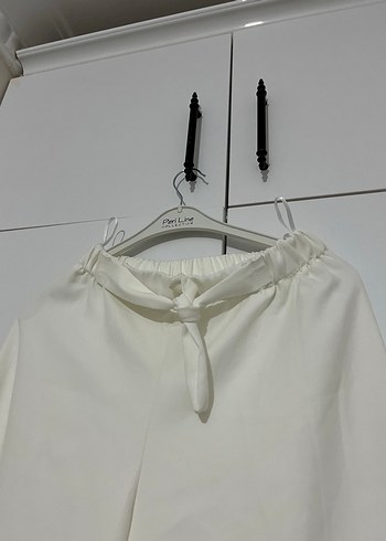 Beyaz Midi Kadın Keten pantolon - Görsel 4