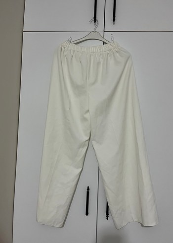 Beyaz Midi Kadın Keten pantolon - Görsel 7