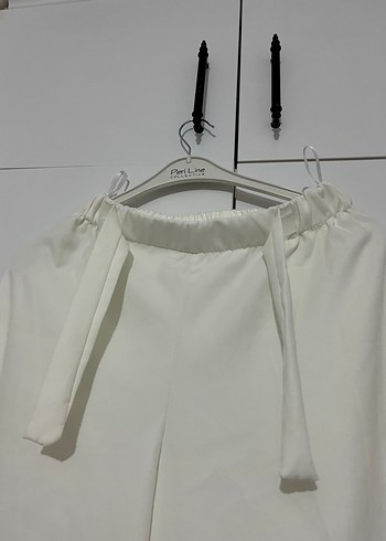 Beyaz Midi Kadın Keten pantolon - Görsel 3