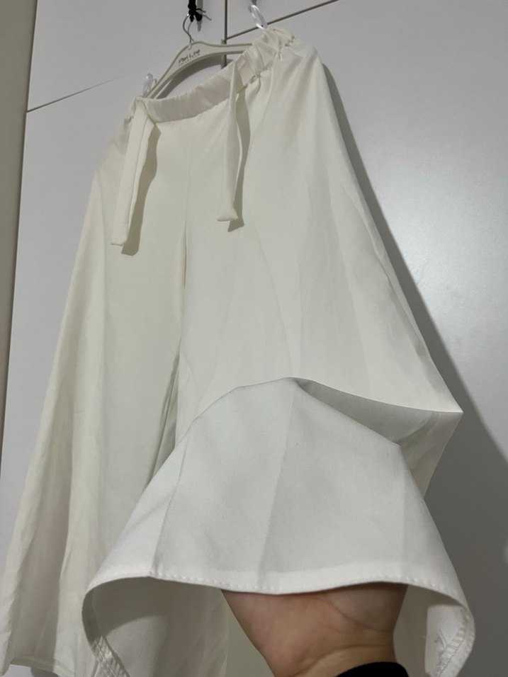 Beyaz Midi Kadın Keten pantolon - Görsel 5