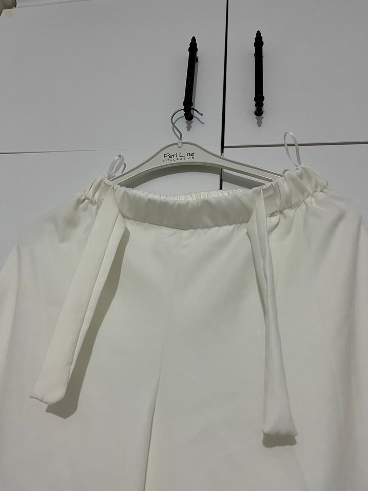 Beyaz Midi Kadın Keten pantolon - Görsel 3