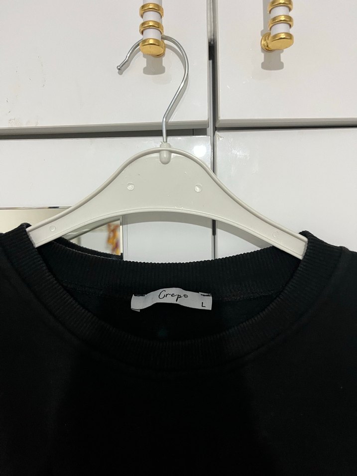 Siyah Gri Kadın Denim Sweatshirt - Görsel 4