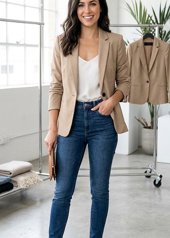 Zara Bej Tek Dugmeli Blazer Ceket