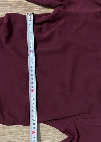 Bordo Uzun Kollu Belden Büzgülü Crop - Görsel 5