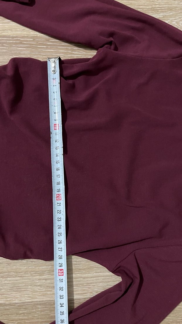 Bordo Uzun Kollu Belden Büzgülü Crop - Görsel 5