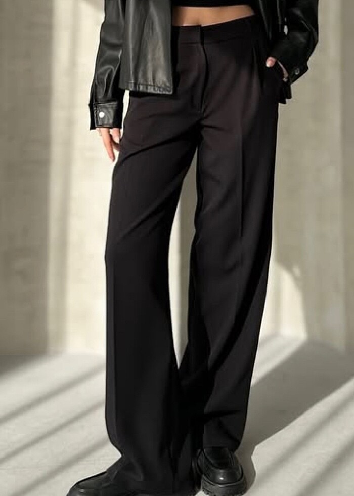 SİYAH PALAZZO KUMAŞ PANTOLON - Görsel 2