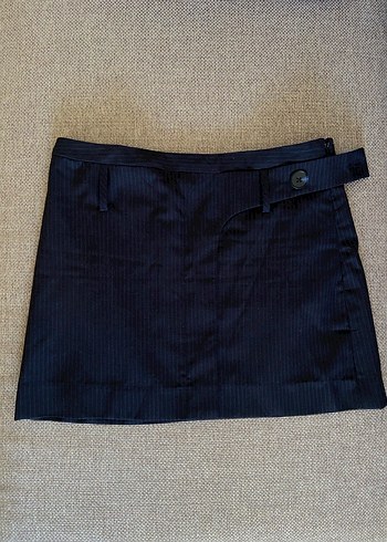 Mango Lacivert İnce Çizgili Mini Etek - Görsel 3