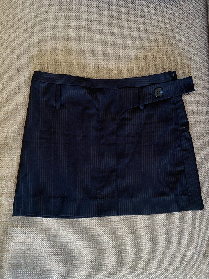 Mango Lacivert İnce Çizgili Mini Etek - Görsel 3