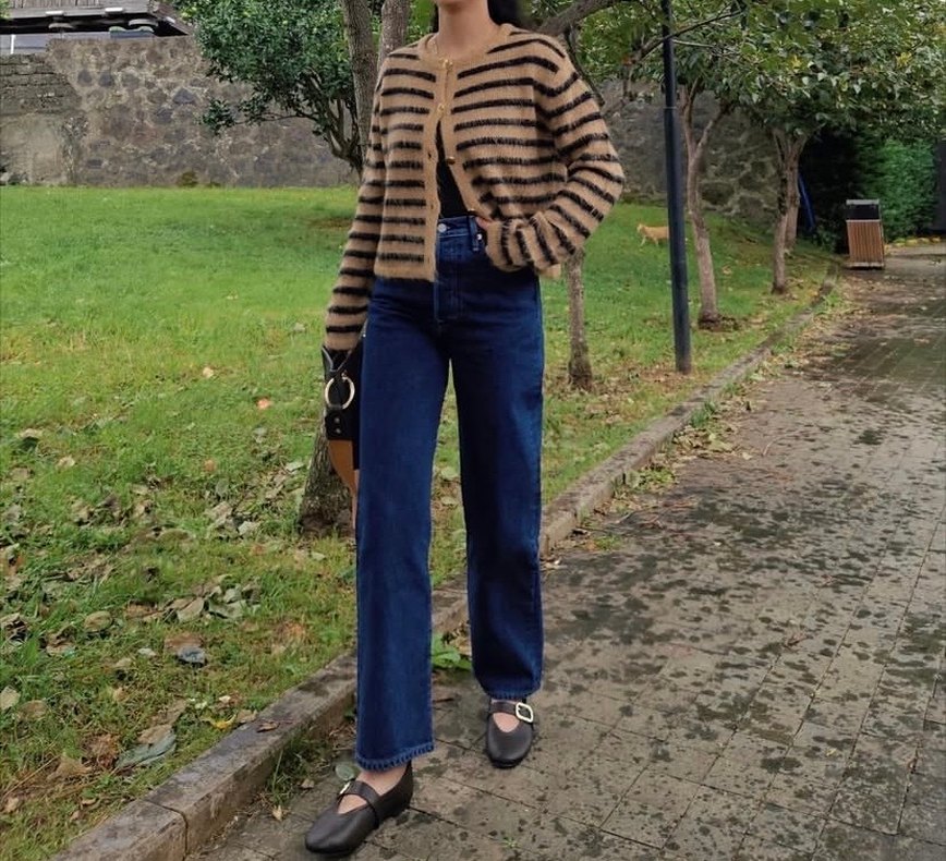 Massimo dutti çizgili altın düğmeli hırka - Görsel 5