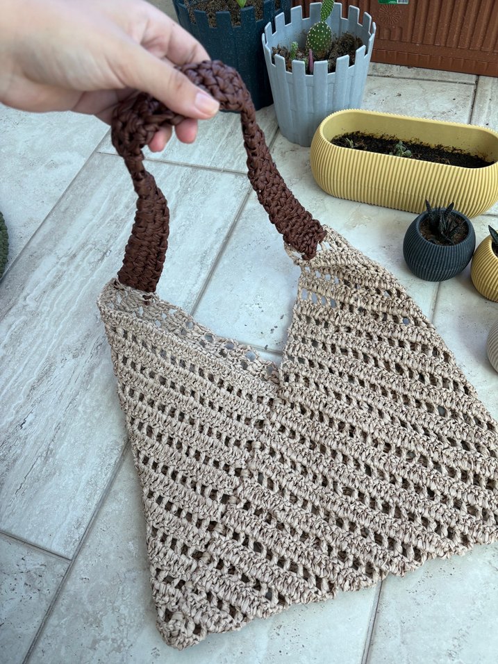 Bej Örgü Dantel Detaylı Bohem Çanta - Görsel 2