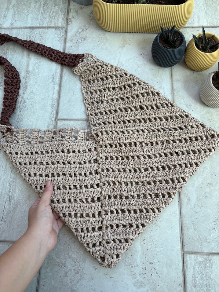 Bej Örgü Dantel Detaylı Bohem Çanta - Görsel 3