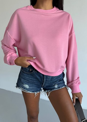 Pembe Oversize Pamuk Sweatshirt