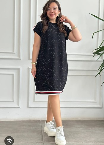 Siyah Puantiyeli Mini Rahat Elbise 38/44