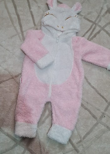 Pembe Kürklü Bebek Kız Tulumu Kapüşonlu - Görsel 5