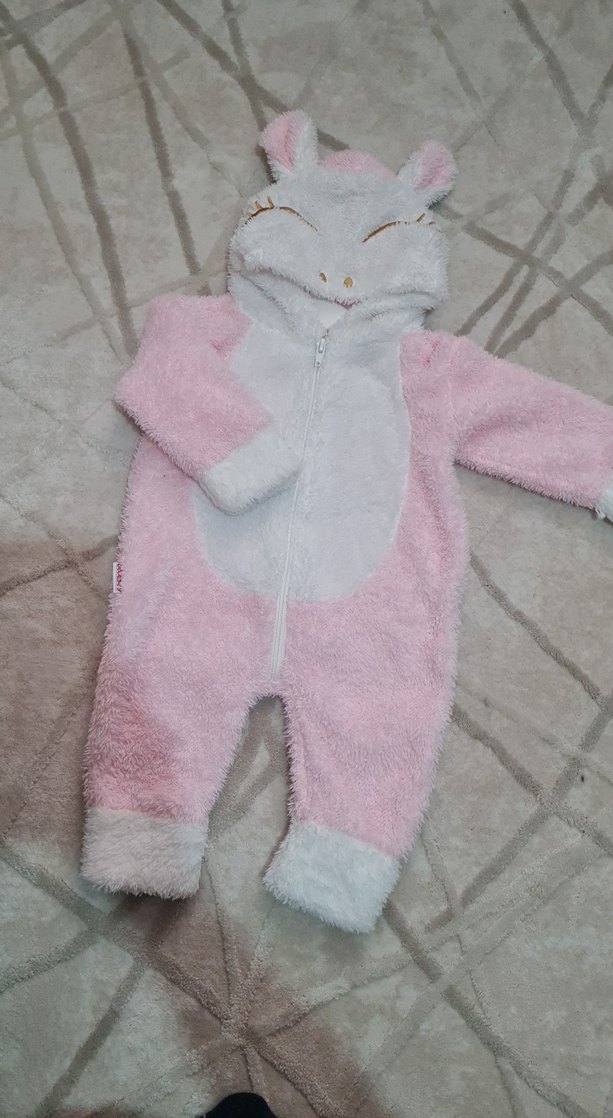 Pembe Kürklü Bebek Kız Tulumu Kapüşonlu - Görsel 5