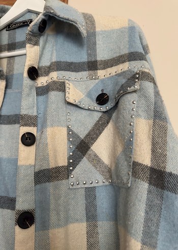 Düğmeli Mavi Ekose Mini Gömlek - Görsel 2