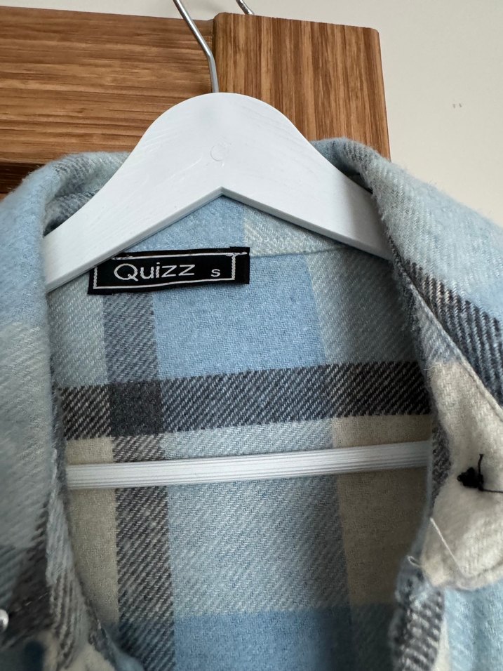 Düğmeli Mavi Ekose Mini Gömlek - Görsel 3