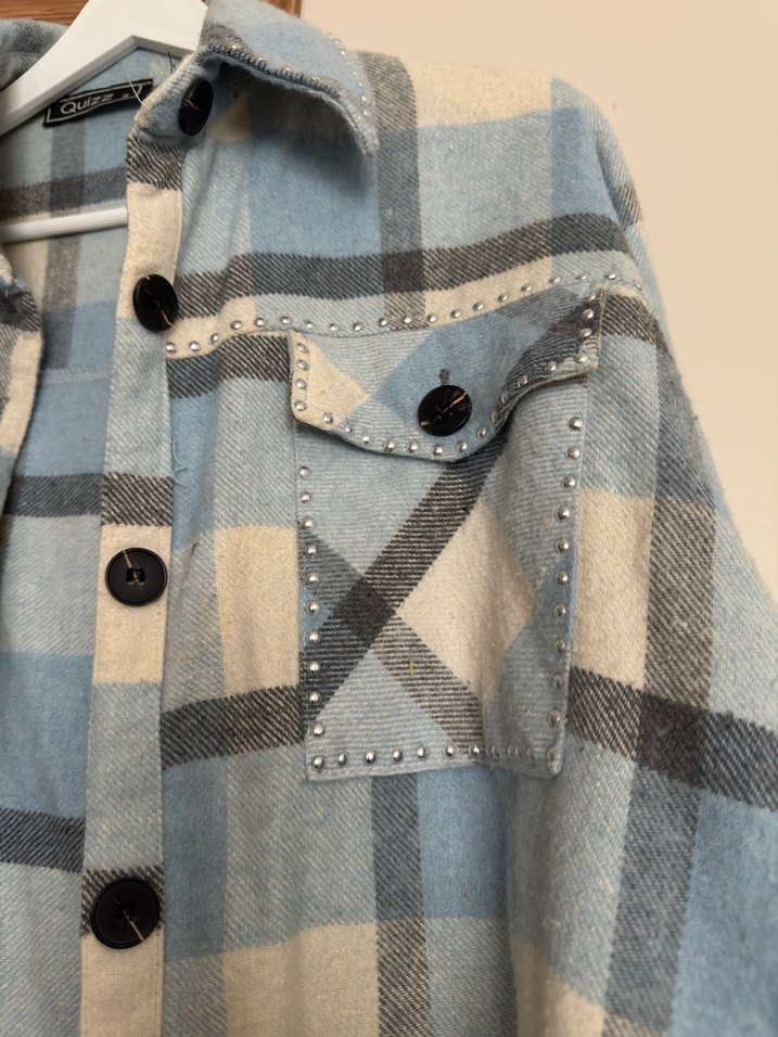 Düğmeli Mavi Ekose Mini Gömlek - Görsel 2