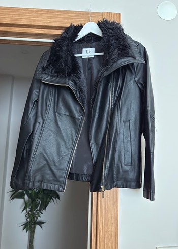 Siyah Kürklü Deri Kadın Ceket - Görsel 2