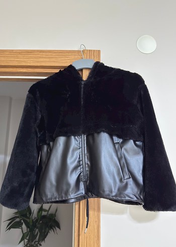 Kürklü Siyah Deri Kapüşonlu Kadın Ceket - Görsel 2