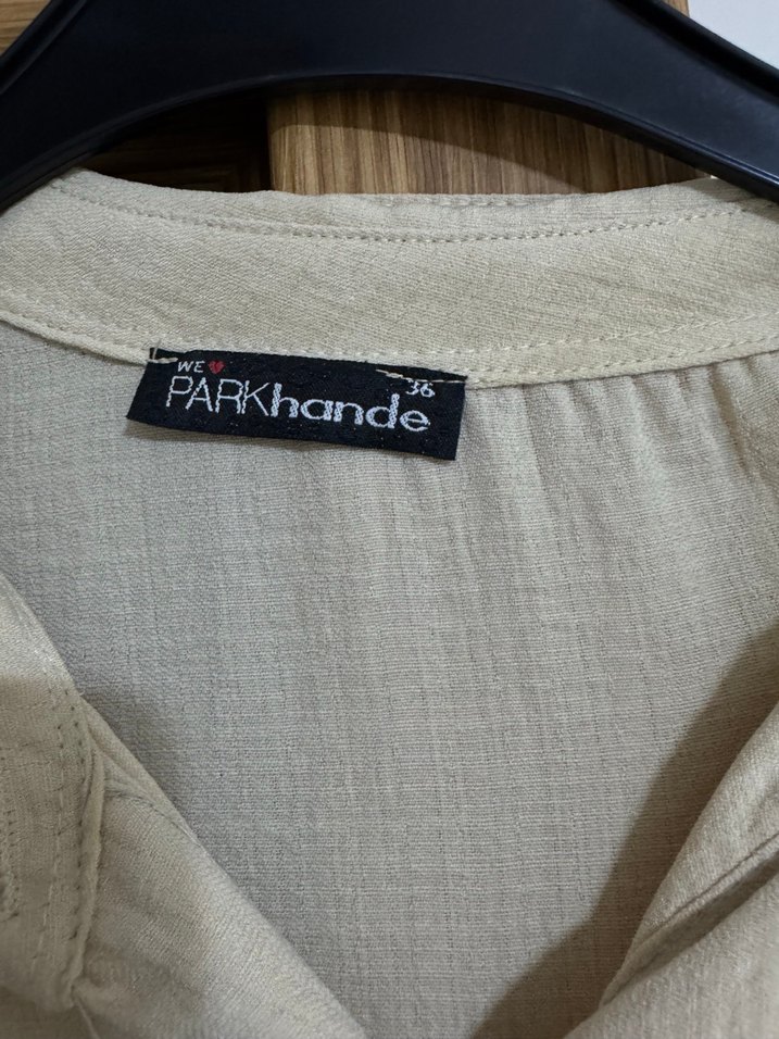 Bej Kadın Keten Uzun Kollu Gömlek - Görsel 2