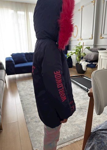 Kız Çocuk Gri Kürklü Kapüşonlu Mont - Görsel 2