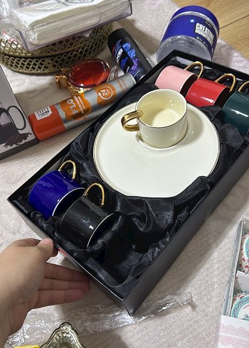 Renkli Altın Kulplu Kahve Fincanları Seti - Görsel 3