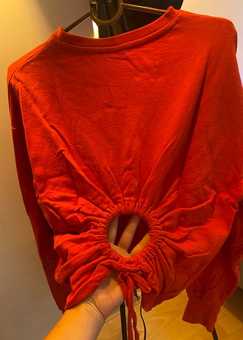 xs Beden Kadın Kırmızı Bisiklet Yaka Sweatshirt