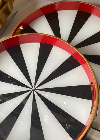 Soyut Desenli Çok Renkli Yuvarlak tepsi - Görsel 2