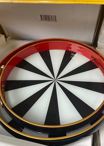 Soyut Desenli Çok Renkli Yuvarlak tepsi - Görsel 4