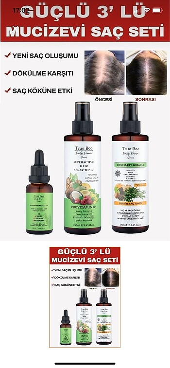 True Bee Güçlü 3Lü Mucizevi Sac seti