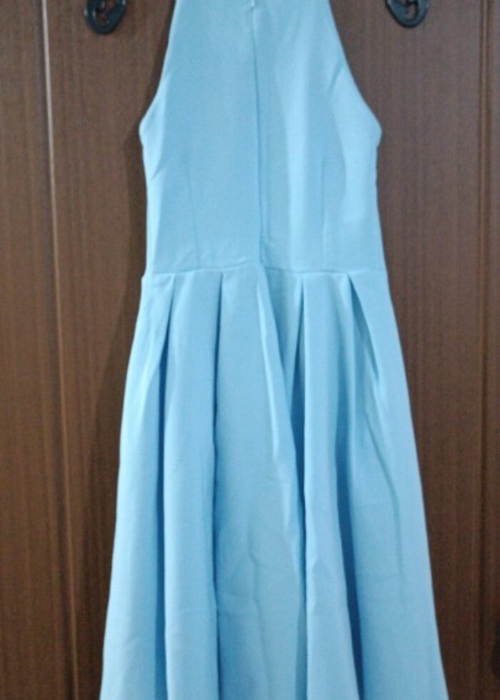 Bebe mavisi halter yaka midi elbise  - Görsel 2