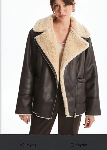 Kürk Detaylı Kahverengi Deri Ceket - Görsel 2