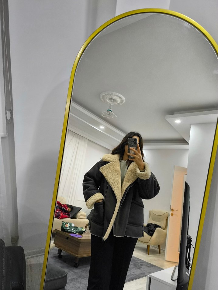 Kürk Detaylı Kahverengi Deri Ceket - Görsel 5