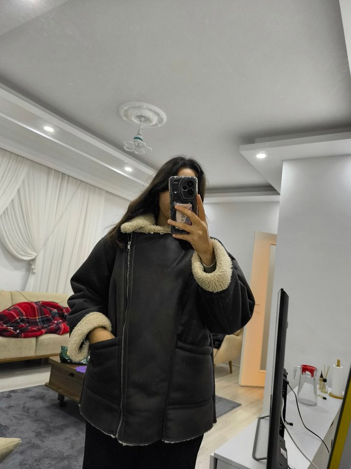 Kürk Detaylı Kahverengi Deri Ceket - Görsel 4