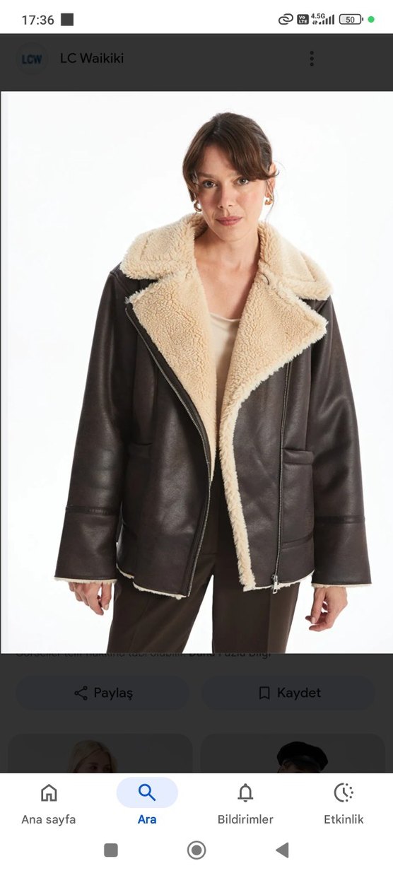 Kürk Detaylı Kahverengi Deri Ceket - Görsel 2