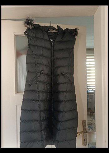 ŞOK FİYAT! Siyah Uzun Kadın Şişme Yelek, Kürklü - Görsel 2