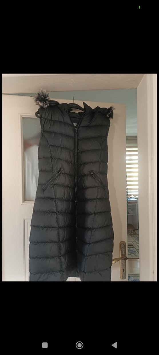 ŞOK FİYAT! Siyah Uzun Kadın Şişme Yelek, Kürklü - Görsel 2