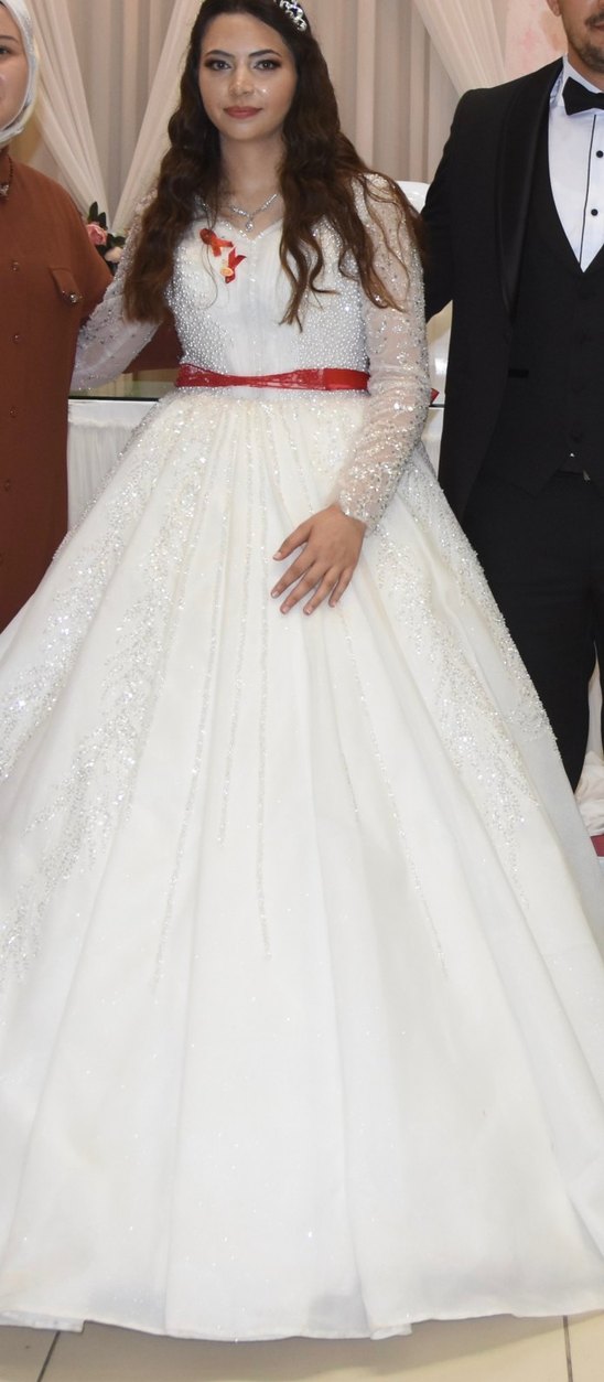 Uzun Kollu Beyaz Prenses Gelinlik - Görsel 2